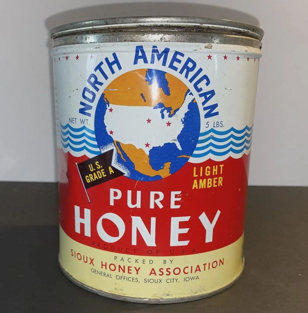 1950s North American 5lb Pure Honey Tin Can | Sioux Honey Association