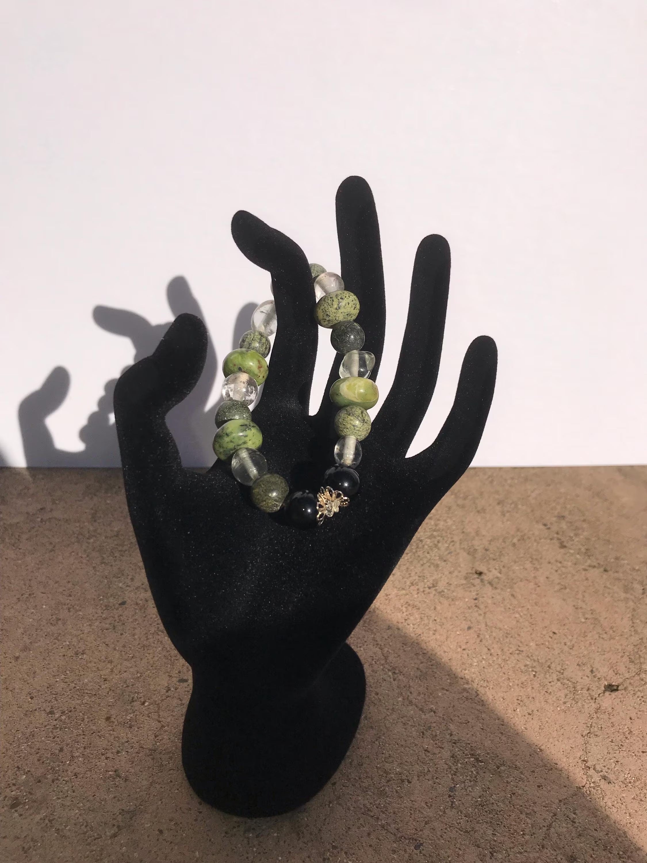 Earthy Green Kambaba Jasper & Black Onyx Beaded Bracelet