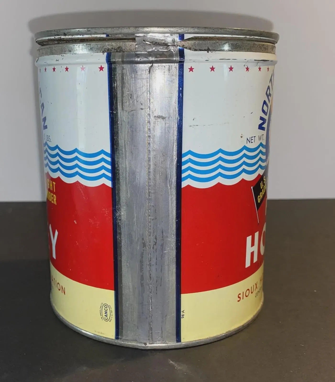 1950s North American 5lb Pure Honey Tin Can | Sioux Honey Association