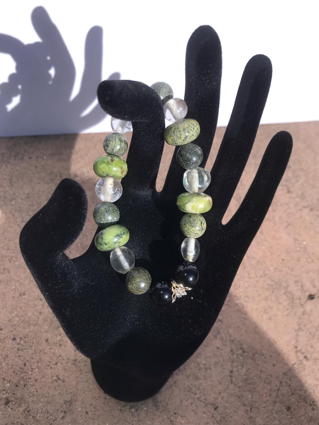 Earthy Green Kambaba Jasper & Black Onyx Beaded Bracelet