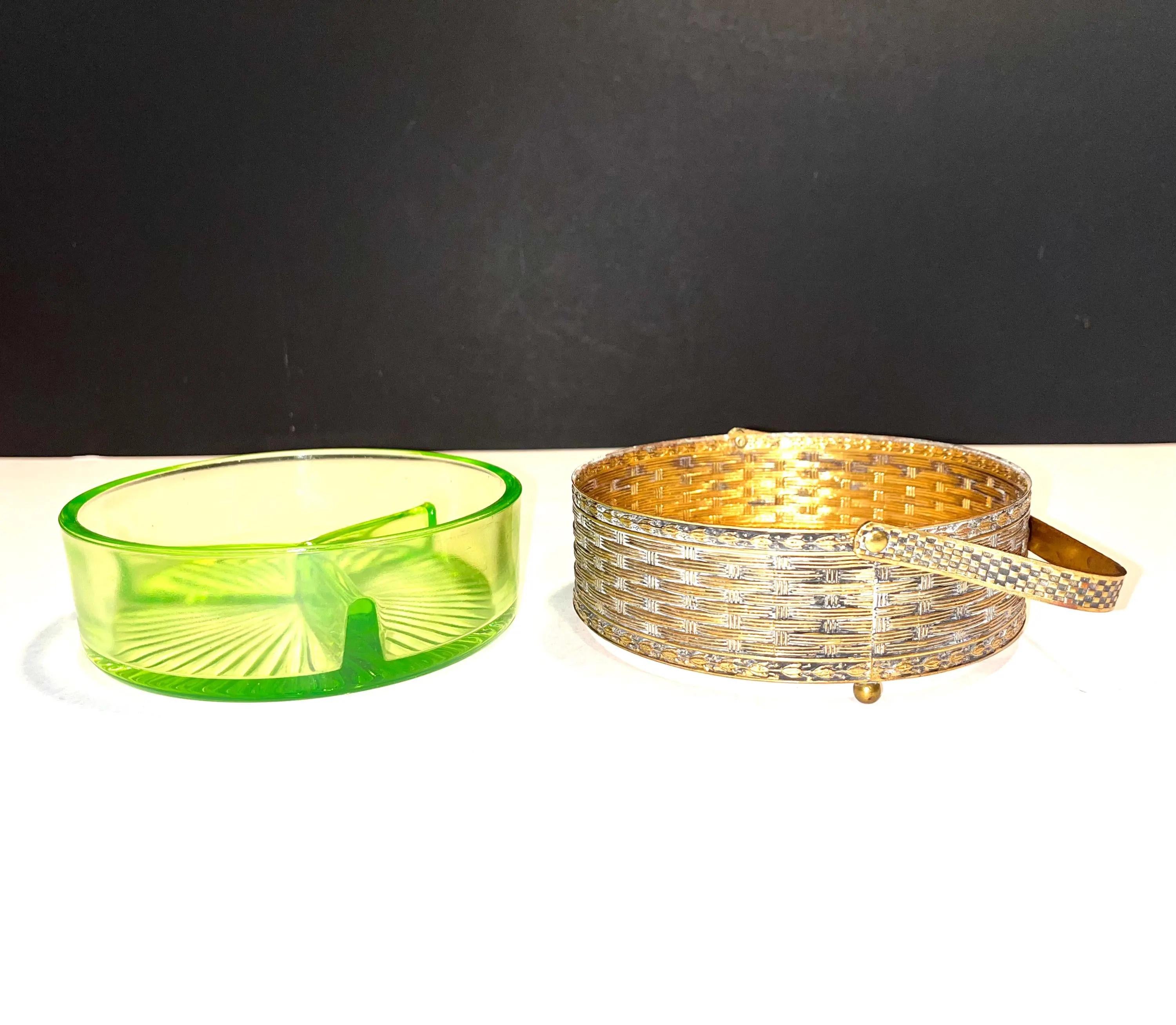 Uranium Glass Dish with Handled Caddy