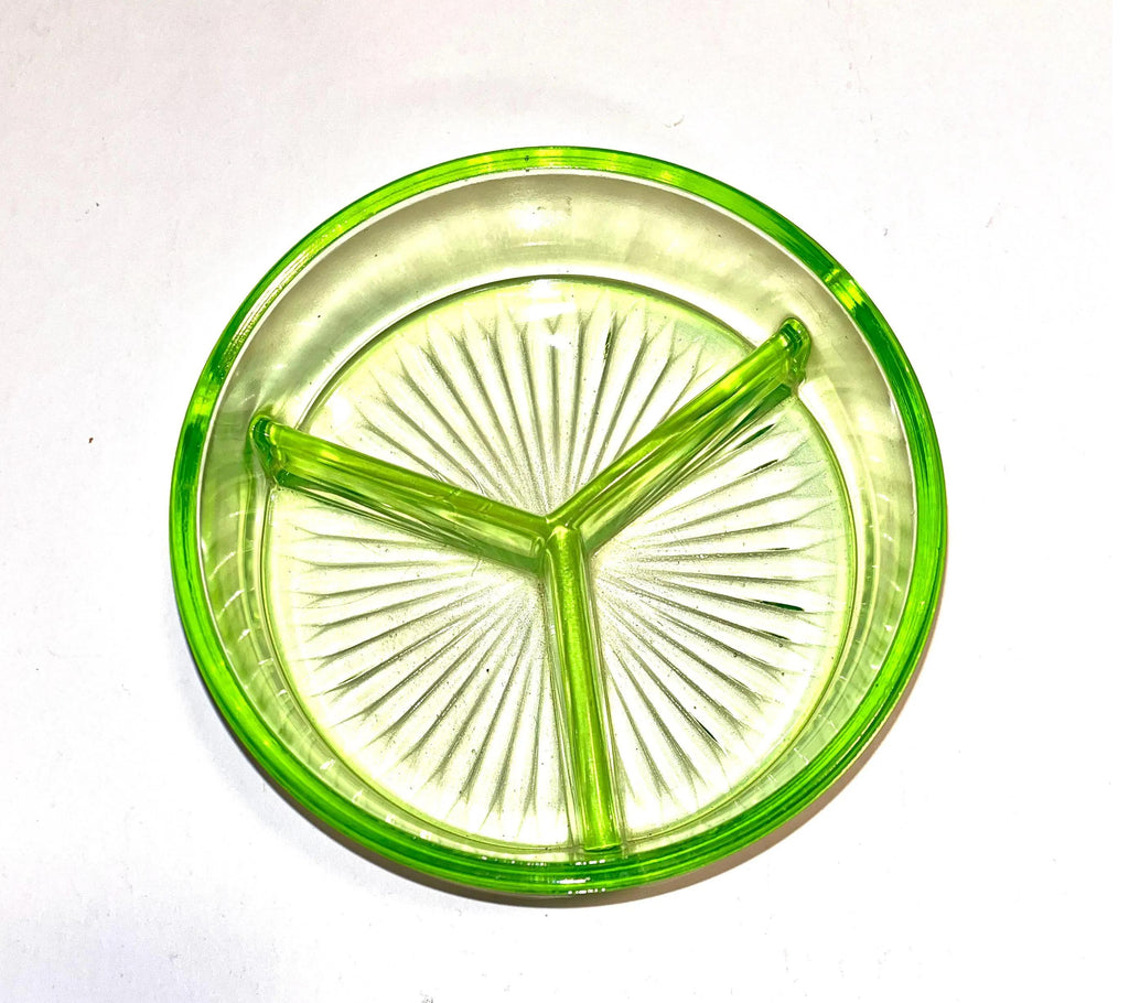 Uranium Glass Dish with Handled Caddy