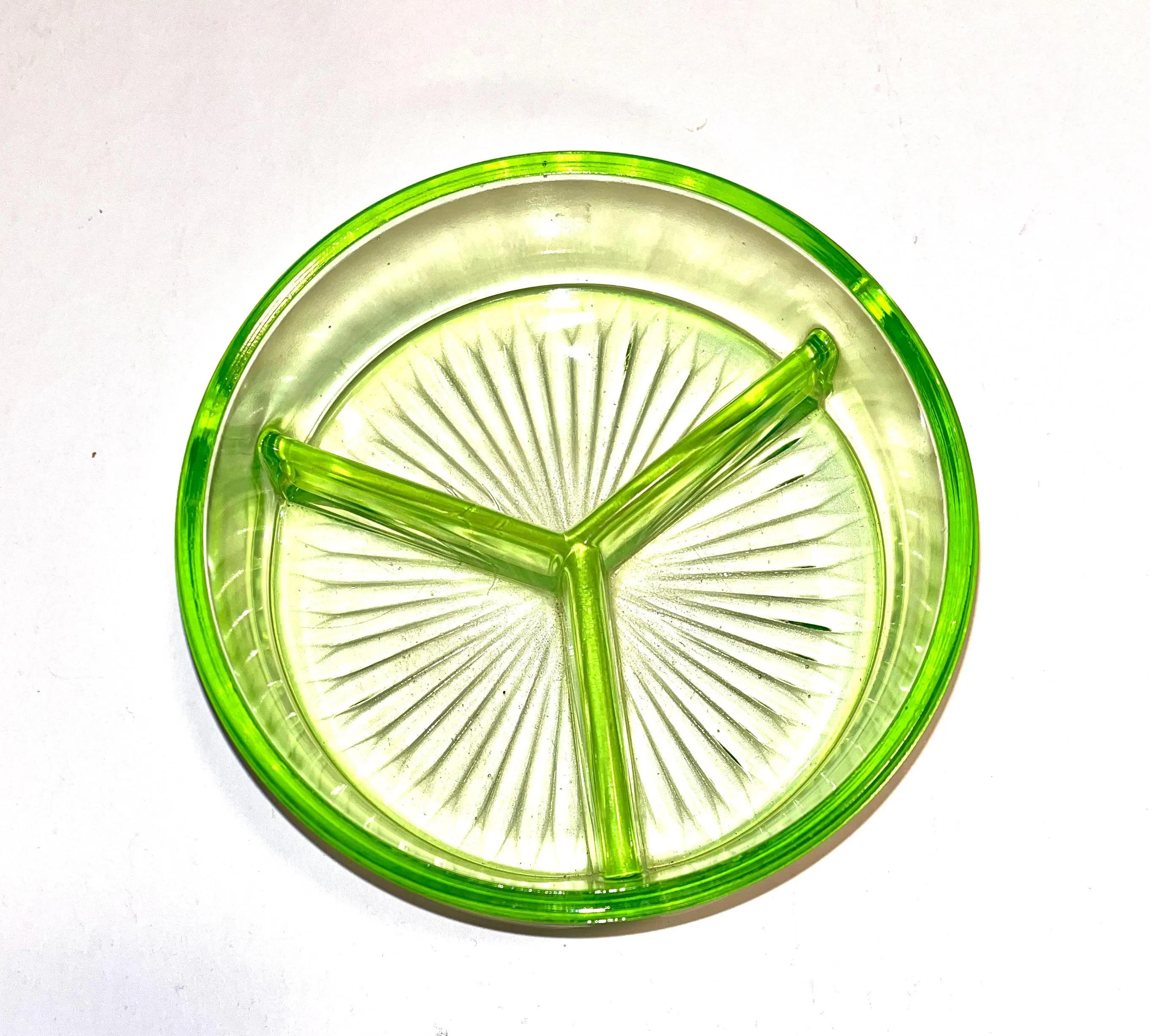 Uranium Glass Dish with Handled Caddy