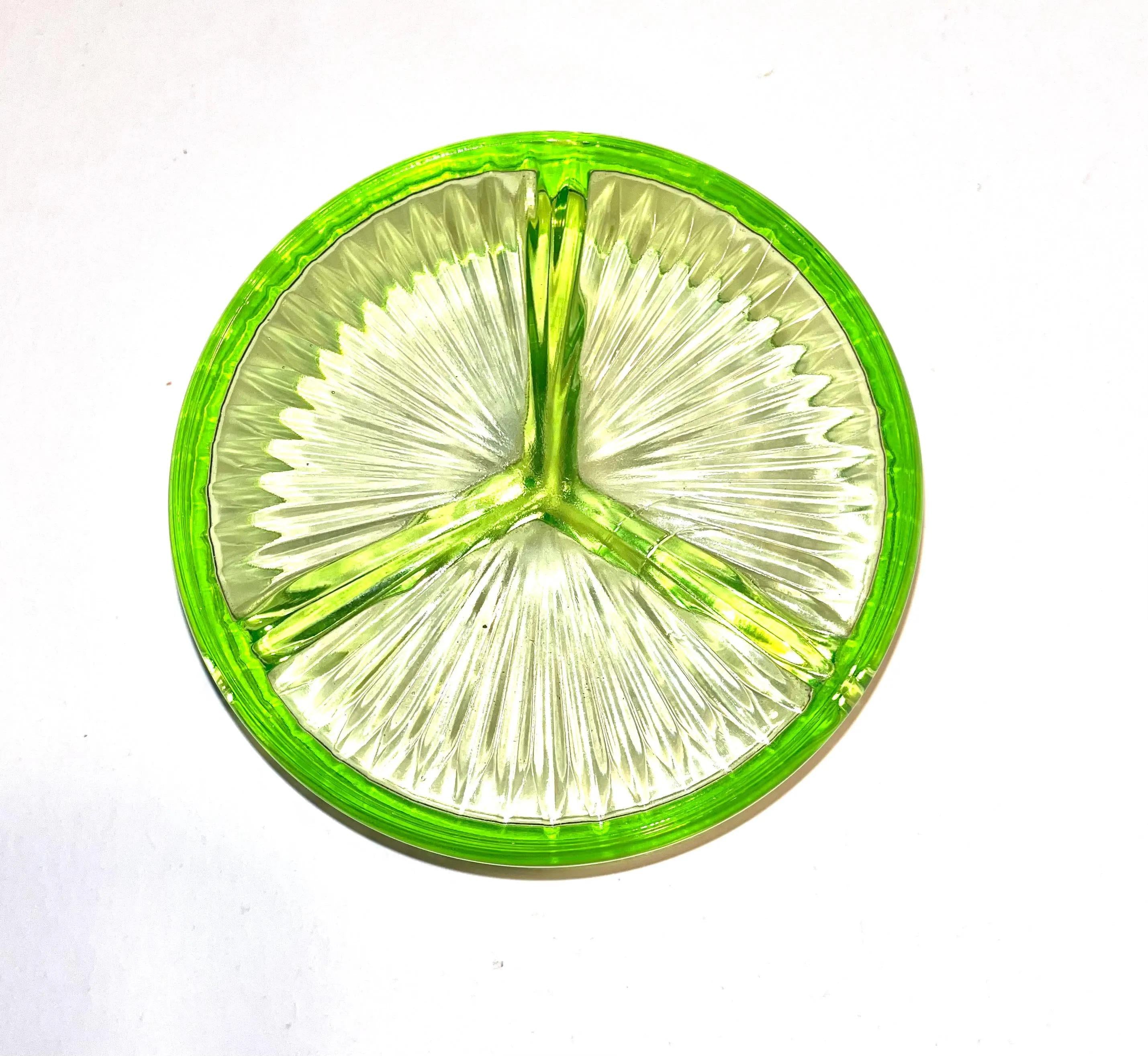 Uranium Glass Dish with Handled Caddy