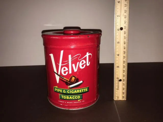 1950s Velvet Tobacco Tin, Collectible Tobacciana Decor