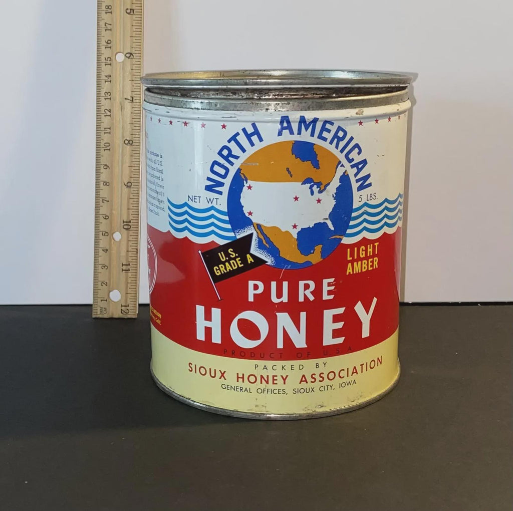 1950s North American 5lb Pure Honey Tin Can | Sioux Honey Association