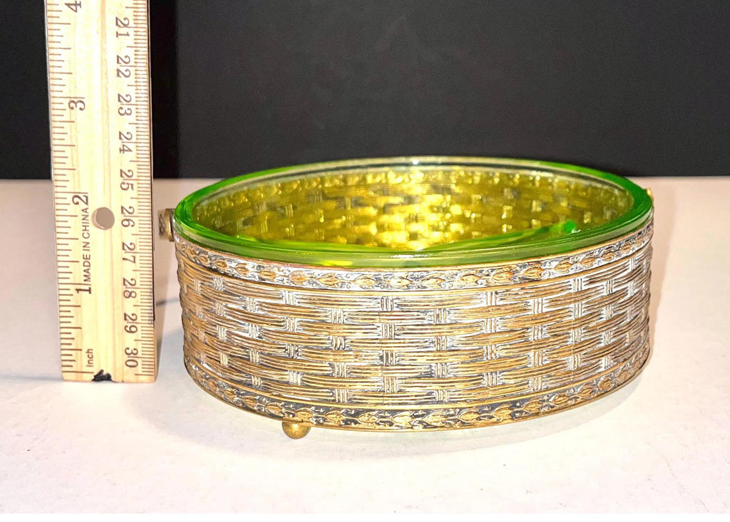 Uranium Glass Dish with Handled Caddy