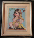 Antique 1900s "Little Girl With Salt Box" Framed Print | Victorian Child Illustration