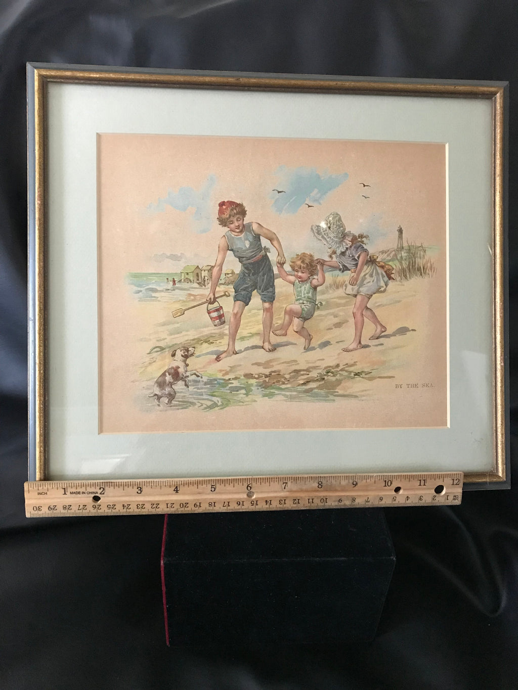 Victorian Lithograph Artwork: "By The Sea" - Children at Play